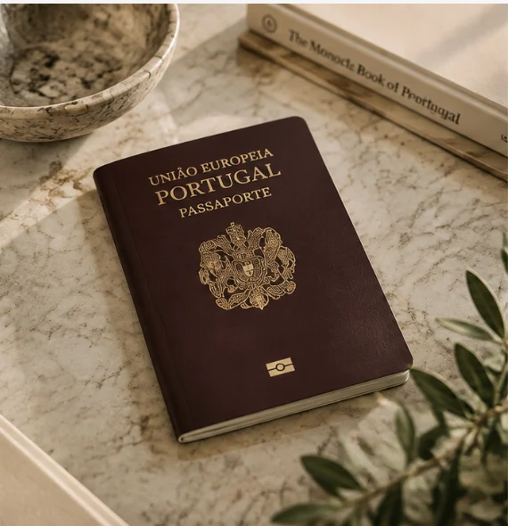 Passaporte português sobre um mapa