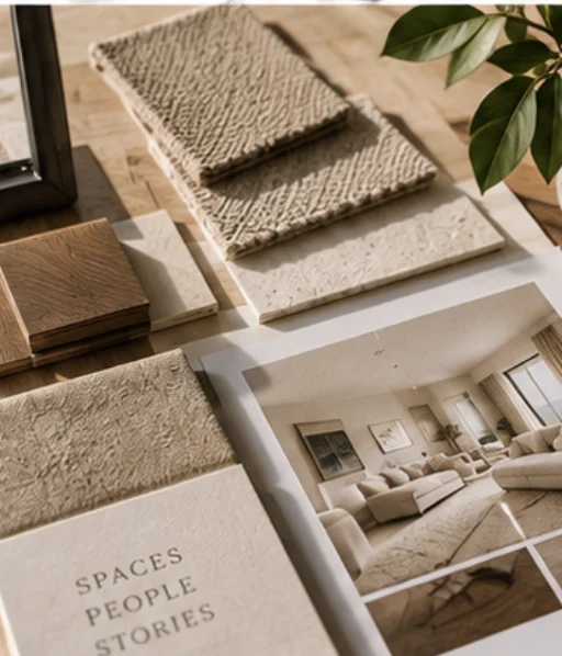 Amostras de materiais e projeto de decoração de interiores