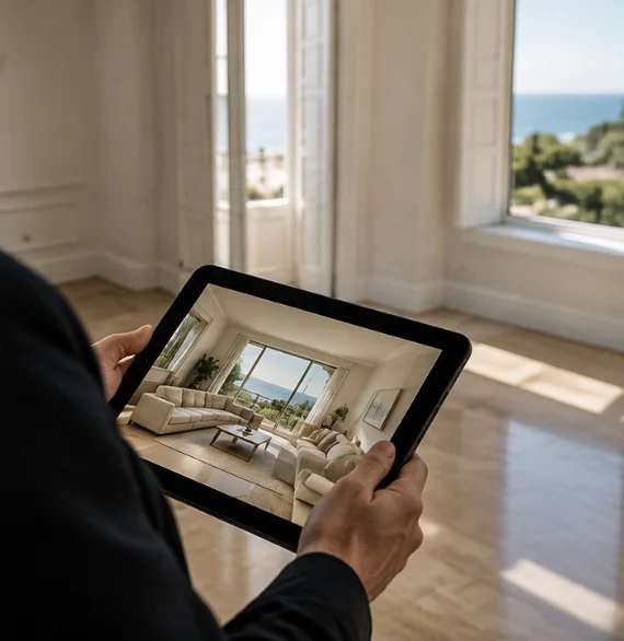 Avaliação do interior de um imóvel com apoio de um tablet